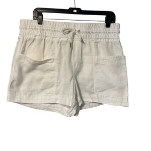 Athleta Cabo Linen Blend Shorts White Drawstring Elastic Waist Pockets Size 12